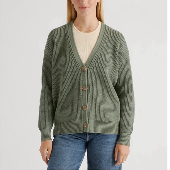 Quince Sweaters - Quince 100% Organic Cotton Oversized Boyfriend Cardigan Agave Small Knit Cozy